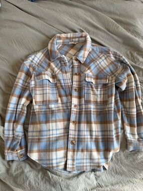 PacSun L.A. Hearts Plaid Shacket in Blue, Cream & Brown